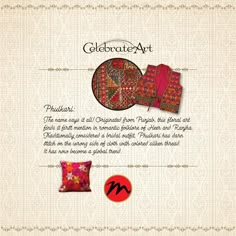 an advertisement for decorative art featuring pillows and rugs in red, orange, yellow and pink colors