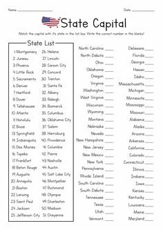 state capital worksheet with the names and abbreviations for each country in it