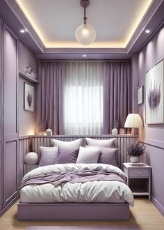 Eclectic Bedroom Furniture, Lilac Bedroom Ideas, Bedroom Ideas For Adults, Modern Cozy Bedroom, Purple Bedroom Ideas, Lavender Curtains, Royal Bedroom Design, Lilac Bedroom, Purple Bedrooms