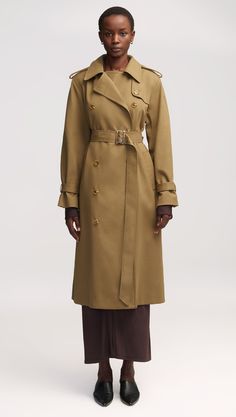 Argent: Work Trench in Cotton Twill | Women's Outerwear | Argent Trench Coat Detective, Khaki Belted Double-breasted Outerwear, Khaki Double-breasted Outerwear With Button Closure, Gabardine Outerwear With Double-breasted Button, Elegant Shirt Dress, Military Trench Coat, Denim Vests, Long-sleeve Gabardine Outerwear With Hidden Button Closure, Denim Outerwear