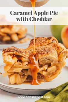 caramel apple pie with cheddar on a plate