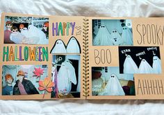 an open book with pictures of people in halloween costumes