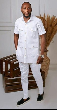 Handmade Decent White Safari Suit for Men for Wedding and - Etsy UK White Summer Semi-formal Sets, Safari Costume, Men Prom, Latest African Wear For Men, Mens Traditional Wear, African Wear For Men, Moda Hippie, Nigerian Men Fashion, African Wear Styles For Men