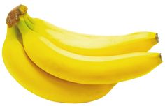 three bananas are shown on a white background with clippings to the top and bottom