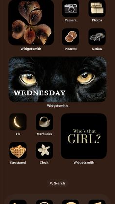 a black cat with the words wednesday written in it's eyes and other symbols