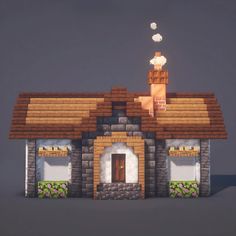 a small house made out of bricks with a clock on top