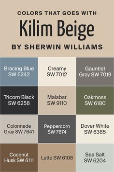 the colors that goes with kilim beige by sherwin williams, including blue, gray, and white