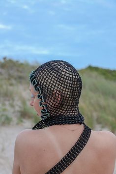 Black crochet hat for summer with face covering net | Etsy Adjustable Black Headwrap For Beach, Adjustable Black Headwrap For The Beach, Fitted Summer Beach Headwrap, Black Headwrap For Summer Beach Days, Summer Party Headwrap, Black Bohemian Headwrap For Summer, Black Adjustable Summer Headwrap, Fitted Beach Bonnet For Spring, Spring Beach Bonnet Fitted