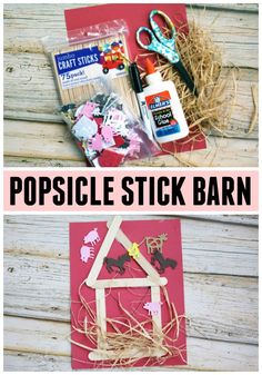 popsicle stick barn craft for kids to make