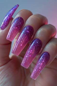 Matte Lilac Nails, Cute Nail Colors, Lilac Nails, Trendy Nail Designs, Chic Nail Art, Pink Ombre Nails, Long Acrylic Nail Designs