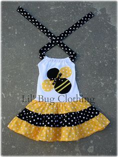 Bumble Bee Girls Dress, Bumble Bee Outfit, Yellow Black Polka Dot Bumble Bee Tiered Summer Dress, Bi Bee Outfit, Bug Clothing, Outfit Yellow, Bee Dress, Black Polka Dot Dress, Birthday Girl Outfit, Dress Birthday, Clothing Black, Doll Clothes Patterns