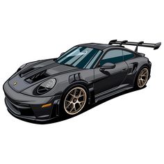 a black sports car with two skis on the roof