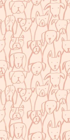 a drawing of many dogs on a pink background