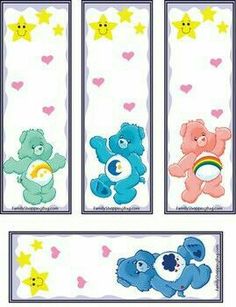 the care bears wall decals are in different shapes and sizes, with hearts on them