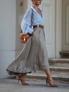 High Low Maxi Skirt, Trendy Fall Outfits, Summer Outfits Women, Skirt Outfits, Elegant Fashion, Elegant Style, Spring Outfits, Linen Blend