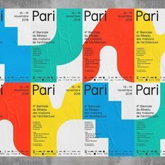 an abstract poster with different colors and shapes on it's sides, including the words paris