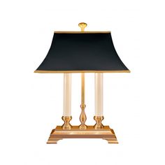 a lamp with a black shade on it