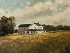 an oil painting of a house in a field