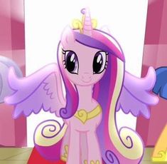 the pinkie pony is standing in front of two other ponies, one with wings