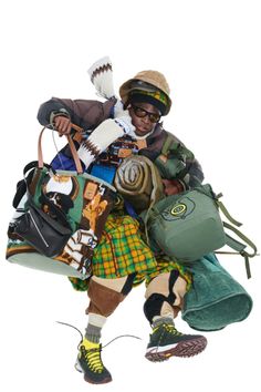 a man with many bags on his back