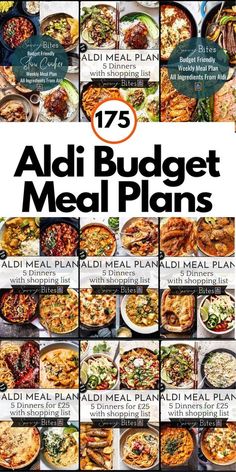 an ad for the aldi budget meal plan, with pictures of different meals on it