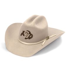 Howdy, Colorado Buffaloes fans! Spruce up your wardrobe with a little country flair courtesy of this Authentic Felt Cowboy Hat. Exquisite details from USCAPE x Seager adorn the debut design, including a 4 1/2" cattleman crown, 4" brim with Western Flange and two-cord ribbon hat-band with a custom Colorado Buffaloes pin. A brown leather sweatband with gold foil and a sleek black silk liner ensures deluxe comfort for the wearer. It is one mighty fine piece of headwear for the modern Colorado Buffaloes supporter. Country Style Flat Bill Hats For Rodeo, Country Style Flat Bill Hats For Ranch, Country Style Curved Brim Hat For Ranch, Country Style Cap For Rodeo, Country Style Flat Bill Hat For Country Events, Southern Style Flat Brim Hat For Rodeo, Country Style Beige Hat Bands With Curved Brim, Southern Style Hat With Short Brim For Western-themed Events, Country Style Beige Hat Bands For Country Events