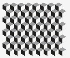 black and white squares are arranged in the shape of an abstract cube, with one diagonal line