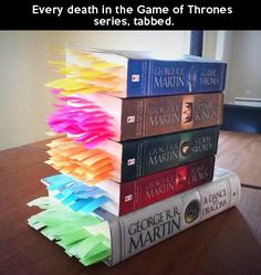 a stack of books sitting on top of a wooden table