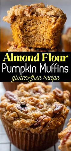 pumpkin muffins with text overlay that reads almond flour pumpkin muffins gluten free recipe