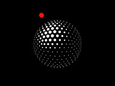 a black and white photo with dots in the center on a dark background that has an orange dot at the top