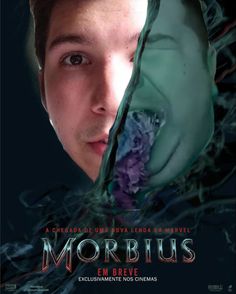 the movie poster for morbus is shown in front of a man's face