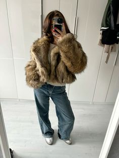 #itgirl #itgirlfashion #2000svintagechic #carriebradshaw #satc #nyc #nycfashion #90srunway #outfits #nycstyle #makeup #instagram #streetstyle #vintage #thrift #style #jewelry #august #fallinspo #autumn #falloutfits Fur Hat Winter Outfit, Fur Coat And Jeans Outfit, How To Style A Fur Coat, Fur Coat Aesthetic Outfit, Prague Outfit Winter, Fur Jacket Outfit Dressy, Euro Winter Outfits, Fur Coat Outfit Baddie, Fur Jacket Aesthetic