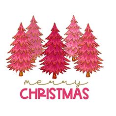 three pink trees with merry christmas written on them