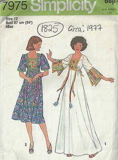 1977 Vintage Sewing Pattern B34" PULLOVER CAFTAN or DRESS (1825) | eBay Hippie Dress Pattern, Boho Dress Pattern, 70s Mode, 70s Patterns, 70s Sewing Patterns, Ribbon Tassel, Ladies Caftan, 1970s Sewing Patterns, Simplicity Dress