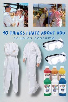 an advertisement with two men in white suits and one man wearing goggles is shown