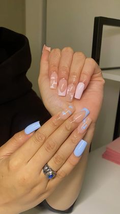 Gender reveal nails Nails Ideas For Gender Reveal, Keeper Of The Gender Nails, Gender Reveal Acrylic Nails Ideas, Gender Reveal Nails For Mom, Pregnant Nails Ideas, Nails Acrylic Gender Reveal, Blue And Pink Gender Reveal Nails, Gender Reveal Nails Almond Shape, Gender Nails Ideas Reveal