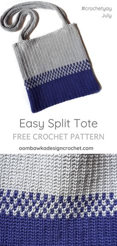 an easy knitted bag with the text easy split tote free crochet pattern