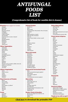 Antifungal Food List For Candida & Fungal Infection: Great For Your Gut! Antifungal Foods, Candida Diet Food List, Candida Cleanse Recipes, Anti Fungal Diet, Candida Cleanse Diet, Yeast Free Diet, Anti Candida Diet, Yeast Overgrowth, Candida Recipes