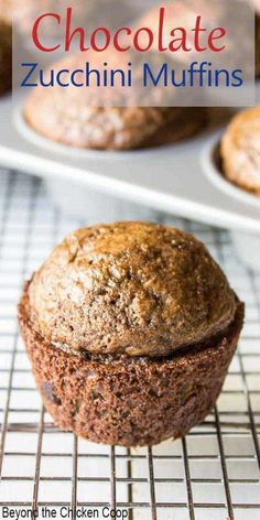 chocolate zucchini muffins on a cooling rack with the title above it