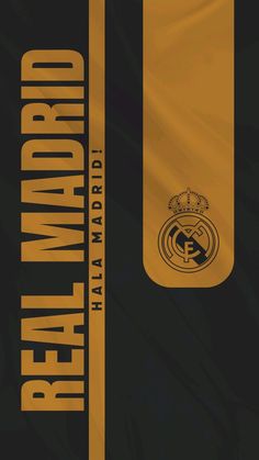 the real madrid football club logo on a black and gold background