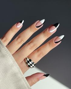 Black Acrylic Nail Designs, Black And White Nail, Black Acrylic Nails, Colorful Nails, Cute Acrylic Nail Designs, Casual Nails, Her Nails, Makijaż Smokey Eye, White Nail