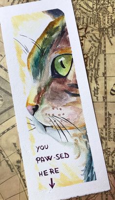 a watercolor painting of a cat with the words you paw seed here