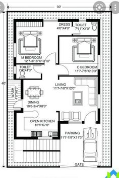 the floor plan for a small house with three bedroom and an attached kitchen area, along with