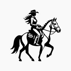 a black and white drawing of a woman riding a horse with a lasso on her back