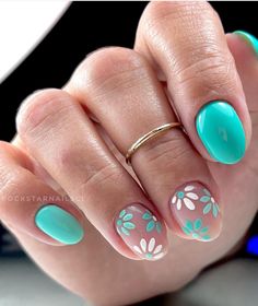 Beachy Nails, Teal Nails, Summer Gel Nails, Simple Gel Nails, Simple Acrylic Nails, Cute Summer Nails