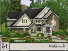 this is an artist's rendering of a two story house with lots of windows