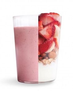 a smoothie with strawberries and almonds in it