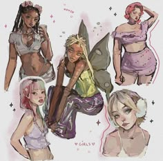 some very pretty girls in different outfits