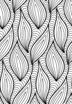 an abstract black and white pattern with wavy lines in the shape of leaves on a white background