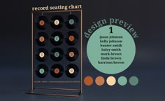 the record seating chart is shown with various records on it and in different colors to choose from